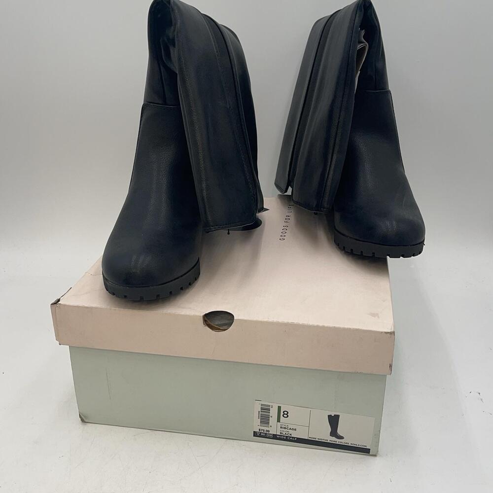 SO Ribcage Boots Womens Black Synthetic Knee High Wide Calf Riding Heel Zip Sz 8